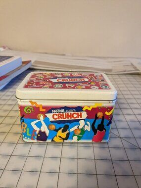 Vintage 1990s NBA Nestlé Crunch Tin Recipe Box Storage Accent Kitchen Tin